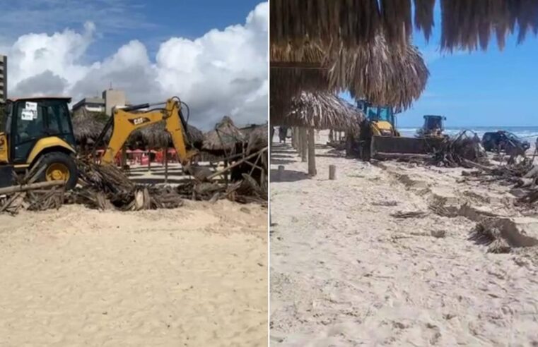 Estruturas instaladas na faixa de areia da Praia do Futuro são retiradas por fiscalização