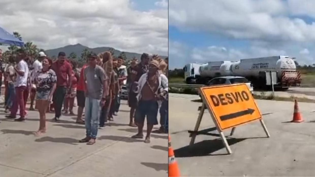 Indígenas Tapeba bloqueiam trecho da BR-222, em Caucaia, em protesto contra obra